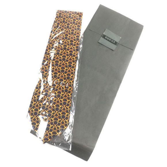 Gucci 100% Silk Cravat Bit Pattern Allover Tie Navy Gold Made In Italymade In - Picture 2 of 9
